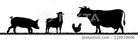 Farm Animals Silhouette Field Scene Landscape 110839006