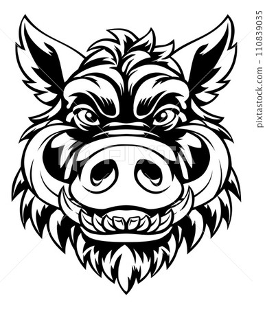 Boar Wild Hog Razorback Warthog Mascot Pig Cartoon 110839035