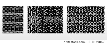 Geometric set of seamless black and white patterns. Simple vector graphics 110839062