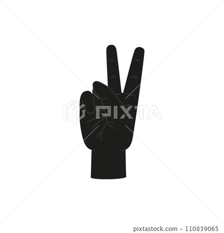 Finger sign two 2 number black silhouette, communication gesture, vector count infographic, hand gesture even number 110839065
