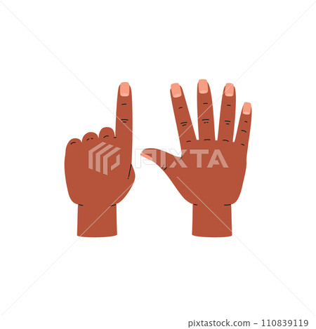 Hand gesture showing number six. Counting with hand fingers method. Hand gesture showing number six. Counting with hand fingers method. 110839119