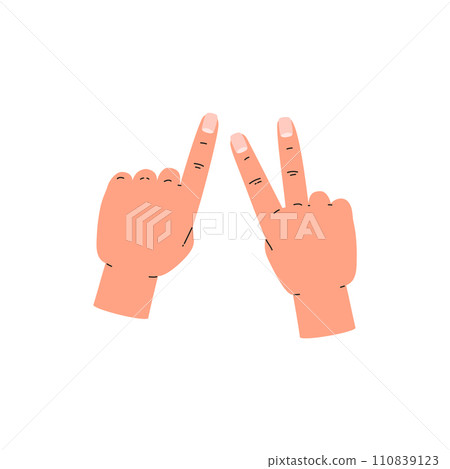 Fingers sign three 3 number on two hands, communication gesture, vector count infographic 2 plus 1, hands gesture Fingers sign three 3 number on two hands, communication gesture, vector count infographic 2 plus 1, hands gesture 110839123
