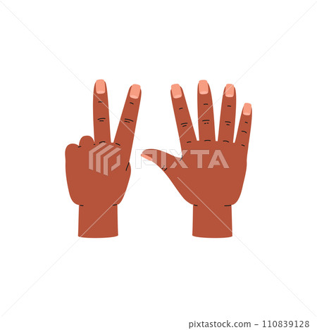 Hand gesture showing number seven. Counting with hand fingers method. 110839128