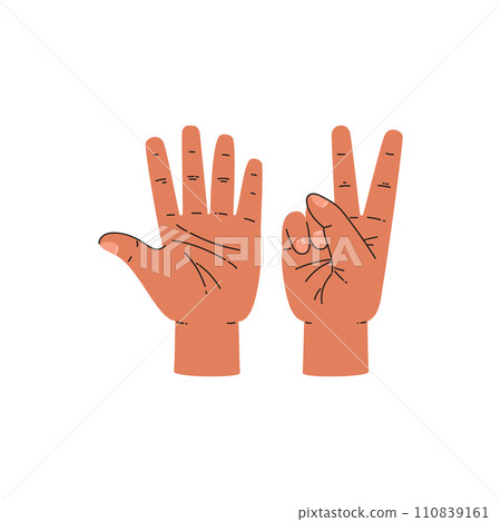 Hands show seven fingers, cartoon style vector illustration on white Hands show seven fingers, cartoon style vector illustration on white 110839161