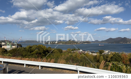"Shimanami Kaido (Kurushima Kaikyo Bridge)" connecting Shikoku and Honshu in Ehime Prefecture, Shikoku region Japan 110839363