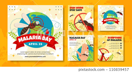 Malaria Day Social Media Post Flat Cartoon Hand Drawn Templates Background Illustration 110839457