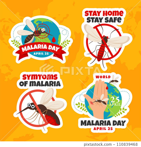 Malaria Day Label Flat Cartoon Hand Drawn Templates Background Illustration 110839468