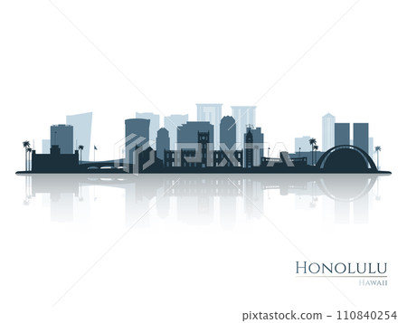 Honolulu skyline silhouette with reflection. Honolulu skyline silhouette with reflection. 110840254