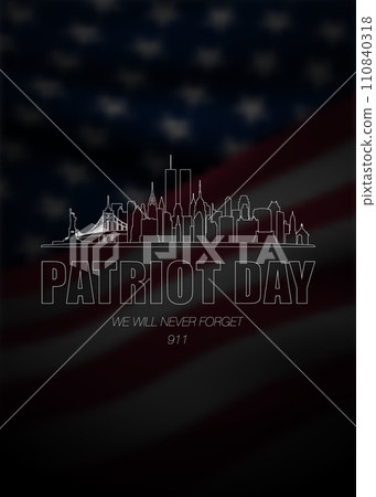 New York skyline on dark US flag background. New York skyline on dark US flag background. 110840318
