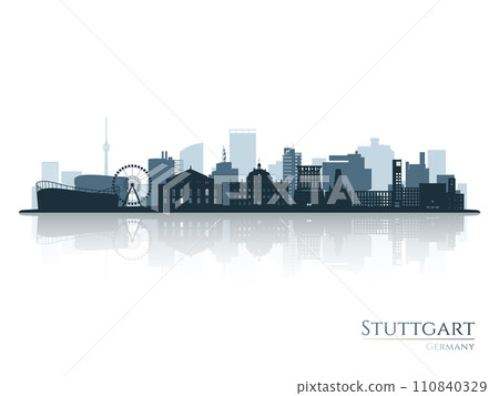Stuttgart skyline silhouette with reflection. Stuttgart skyline silhouette with reflection. 110840329