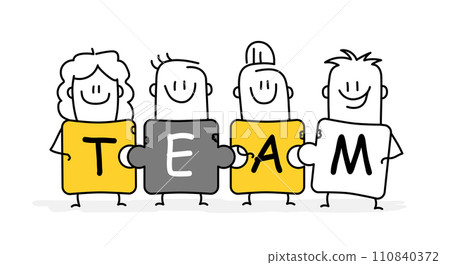 People connecting puzzle elements. 110840372