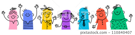 People greeting gesture. Stick figure waving hand. People greeting gesture. Stick figure waving hand. 110840407