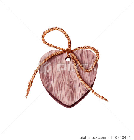 Heart with wood texture and red berry branche, watercolor illustration isolated on white background Heart with wood texture and red berry branche, watercolor illustration isolated on white background 110840465