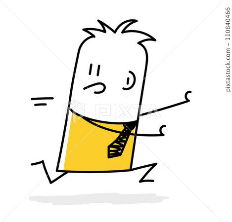 Stick figure, depression concept, fearful businessman runaway. Stick figure, depression concept, fearful businessman runaway. 110840466