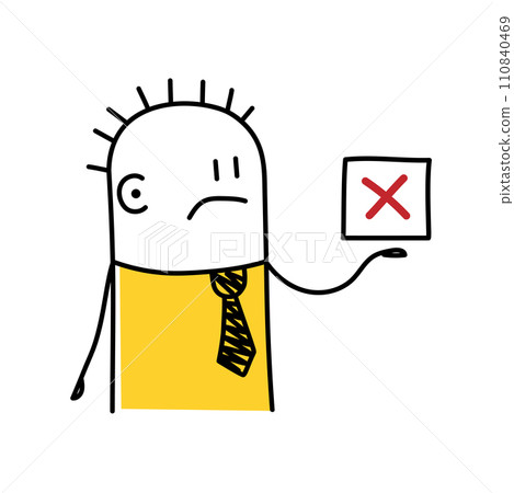 Stick figure, business decision wrong, mistake. Stick figure, business decision wrong, mistake. 110840469