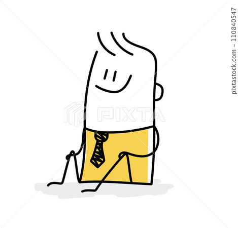 Stick figure, calm businessman relax. Stick figure, calm businessman relax. 110840547