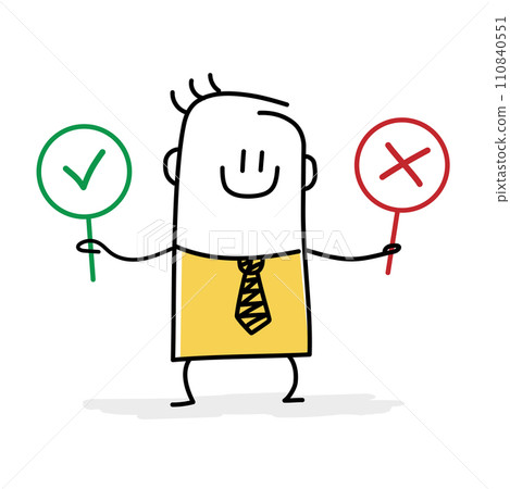 Stick figure, business decision right or wrong. 110840551