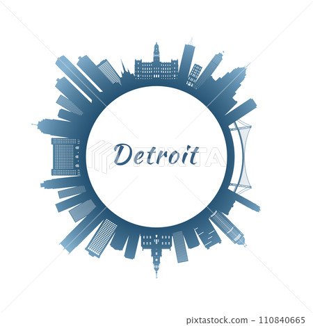 Detroit skyline with colorful buildings. Detroit skyline with colorful buildings. 110840665