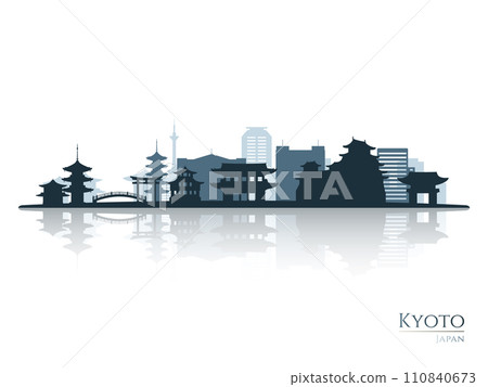 Kyoto skyline silhouette with reflection. Kyoto skyline silhouette with reflection. 110840673