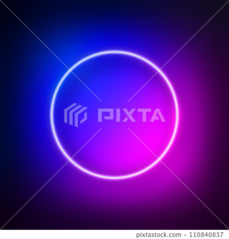 Bright futuristic blue and pink background with neon circle shape. 110840837