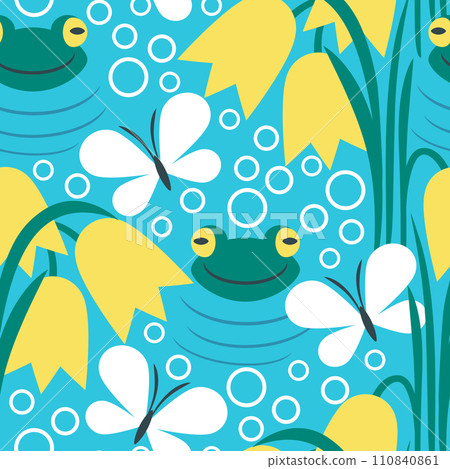 Vector seamless pattern with funny little frogs in the pond Vector seamless pattern with funny little frogs in the pond 110840861