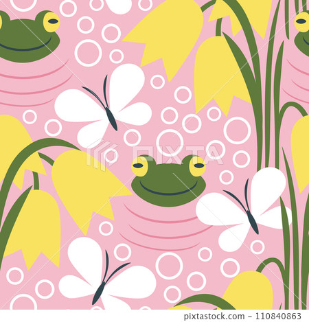 Vector seamless pattern with funny little frogs in the pond Vector seamless pattern with funny little frogs in the pond 110840863