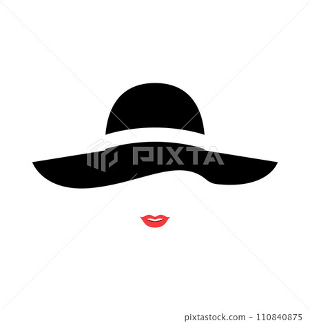 Woman in large summer hat with white ribbon. Woman in large summer hat with white ribbon. 110840875