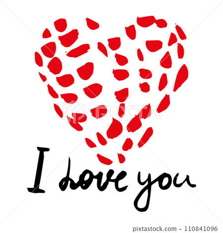 Heart hand drawn doodle, sketch, text I love you lettering, red color, vector 110841096