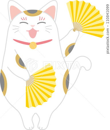 A beckoning cat dancing with a folding fan_A beckoning cat smiling while holding a folding fan up and down A beckoning cat dancing with a folding fan_A beckoning cat smiling while holding a folding fan up and down 110841099