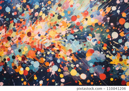 AI generated. Abstract vibrant multicolor wet paint splash of drops isolated on black background 110841206
