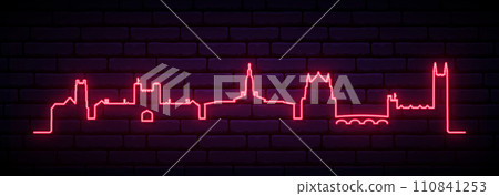 Red neon skyline of Princeton, NJ. 110841253