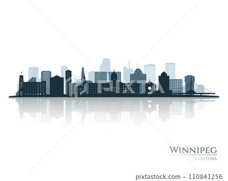 Winnipeg skyline silhouette with reflection.  110841256