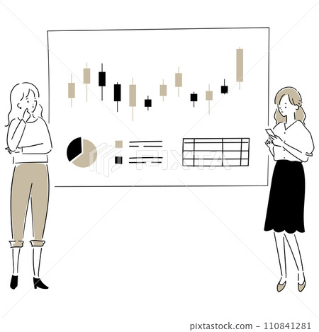 Two young Asian women enjoying investing in the stock market 110841281