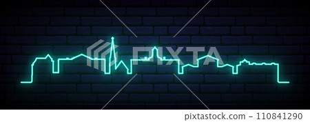 Blue neon skyline of Oxford.  110841290