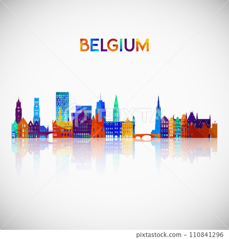 Belgium skyline silhouette in colorful geometric style.  110841296