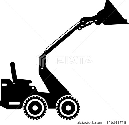 Silhouette of Compact Skid Steer Loader with Bucket and Wheels Icon in Flat Style. Vector Illustration Silhouette of Compact Skid Steer Loader with Bucket and Wheels Icon in Flat Style. Vector Illustration 110841716