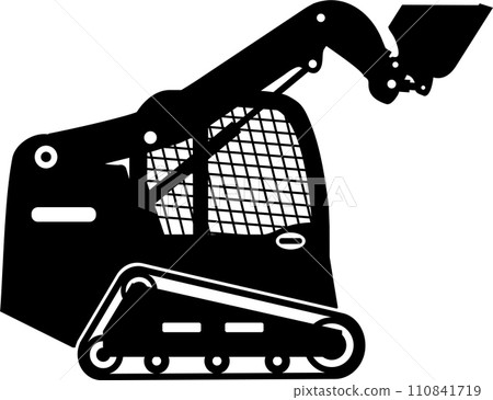 Silhouette of Skid Steer Loader with Bucket and Track Icon in Flat Style. Vector Illustration Silhouette of Skid Steer Loader with Bucket and Track Icon in Flat Style. Vector Illustration 110841719