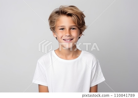 Portrait of a smiling boy in a white t-shirt Portrait of a smiling boy in a white t-shirt 110841789