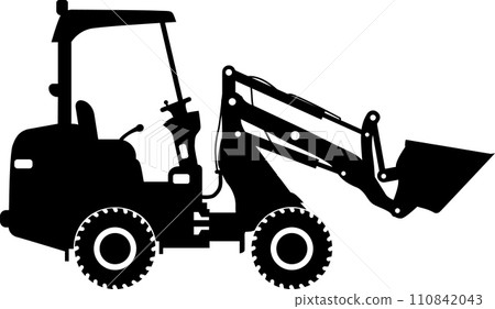 Silhouette of Compact Skid Steer Loader with Bucket and Wheels Icon in Flat Style. Vector Illustration Silhouette of Compact Skid Steer Loader with Bucket and Wheels Icon in Flat Style. Vector Illustration 110842043