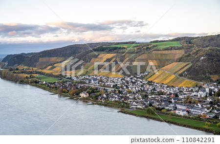 Autumn Vibes Wineyards Germany water of Rhine river in andernach near koblenz water transport freight ships Fall Colors Autumn Vibes Wineyards Germany water of Rhine river in andernach near koblenz water transport freight ships Fall Colors 110842291