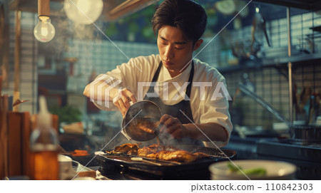 AI image generation man cooking in the kitchen AI image generation man cooking in the kitchen 110842303