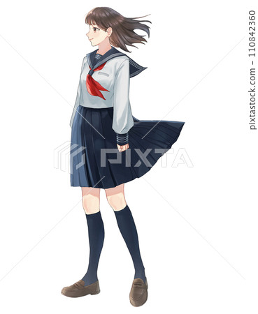 Illustration material of a female student, whole body, transparent background 110842360