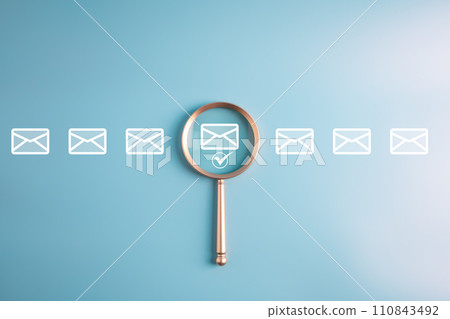 Business man using magnifier focus on safe e-mail for cybersecurity system concept and internet network communication concept Business man using magnifier focus on safe e-mail for cybersecurity system concept and internet network communication concept 110843492