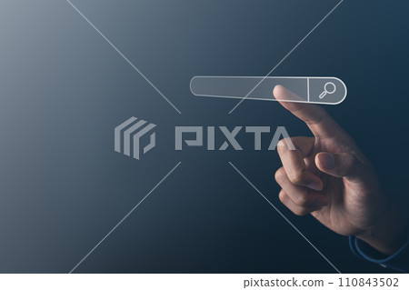 Business man searching information data on internet on toolbar browser. Searching technology and data information concept. 110843502