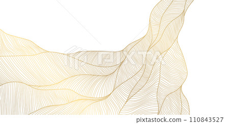 Vector gold line abstract wavy background, luxury curve texture, graphic geometric element. Premium wallpaper, japanese style ocean, fancy label, premium ornament. 110843527