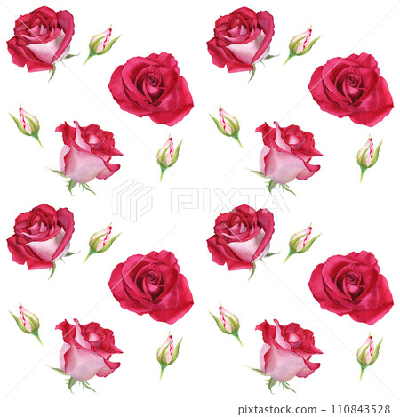 Watercolor seamless pattern with flower Rose blooms and buds. Botanical watercolor illustration. For wrapping wallpaper fabric textile 110843528