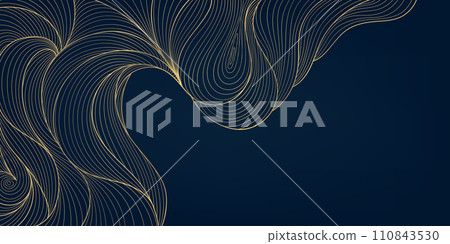 Vector gold line abstract wavy background, luxury curve texture, graphic geometric element. Premium wallpaper, japanese style ocean, fancy label, premium ornament. Vector gold line abstract wavy background, luxury curve texture, graphic geometric element. Premium wallpaper, japanese style ocean, fancy label, premium ornament. 110843530