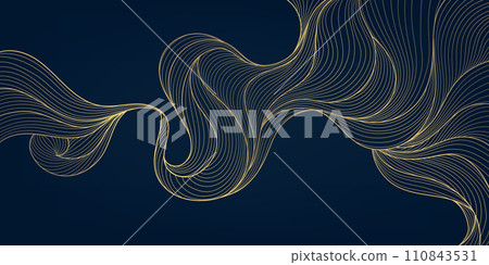 Vector gold line abstract wavy background, luxury curve texture, graphic geometric element. Premium wallpaper, japanese style ocean, fancy label, premium ornament. Vector gold line abstract wavy background, luxury curve texture, graphic geometric element. Premium wallpaper, japanese style ocean, fancy label, premium ornament. 110843531