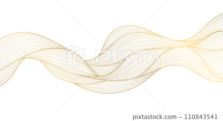 Vector gold line wave background, abstract luxury elegant pattern. Glitter flow japanese style shape, river, sea cover. Vector gold line wave background, abstract luxury elegant pattern. Glitter flow japanese style shape, river, sea cover. 110843541