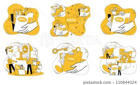Data management vector illustration. Analytical skills are architects constructing bridges between data and actionable insights Data analytics breathes life into numbers, transforming Data management vector illustration. Analytical skills are architects constructing bridges between data and actionable insights Data analytics breathes life into numbers, transforming 110844324